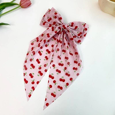 Bow Hair Clips Pink Cherry Bow Ribbon
