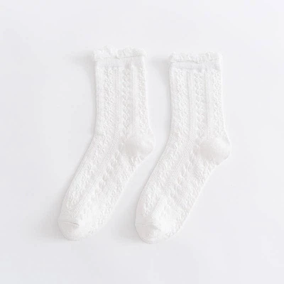 White Bobbi Socks With Hearts Flower Casual Socks