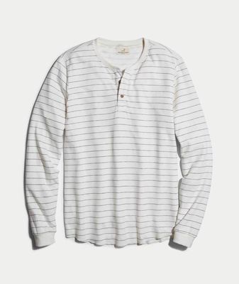 Double Knit Henley Natural Ticking Stripe