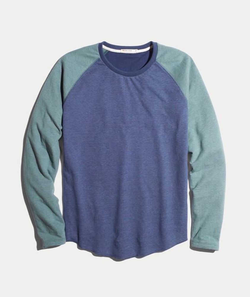 Double Knit Baseball Raglan Deep Denim/Forest Green