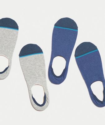 Neal No Show Socks in ML Grey/Blue (Pack of 2)