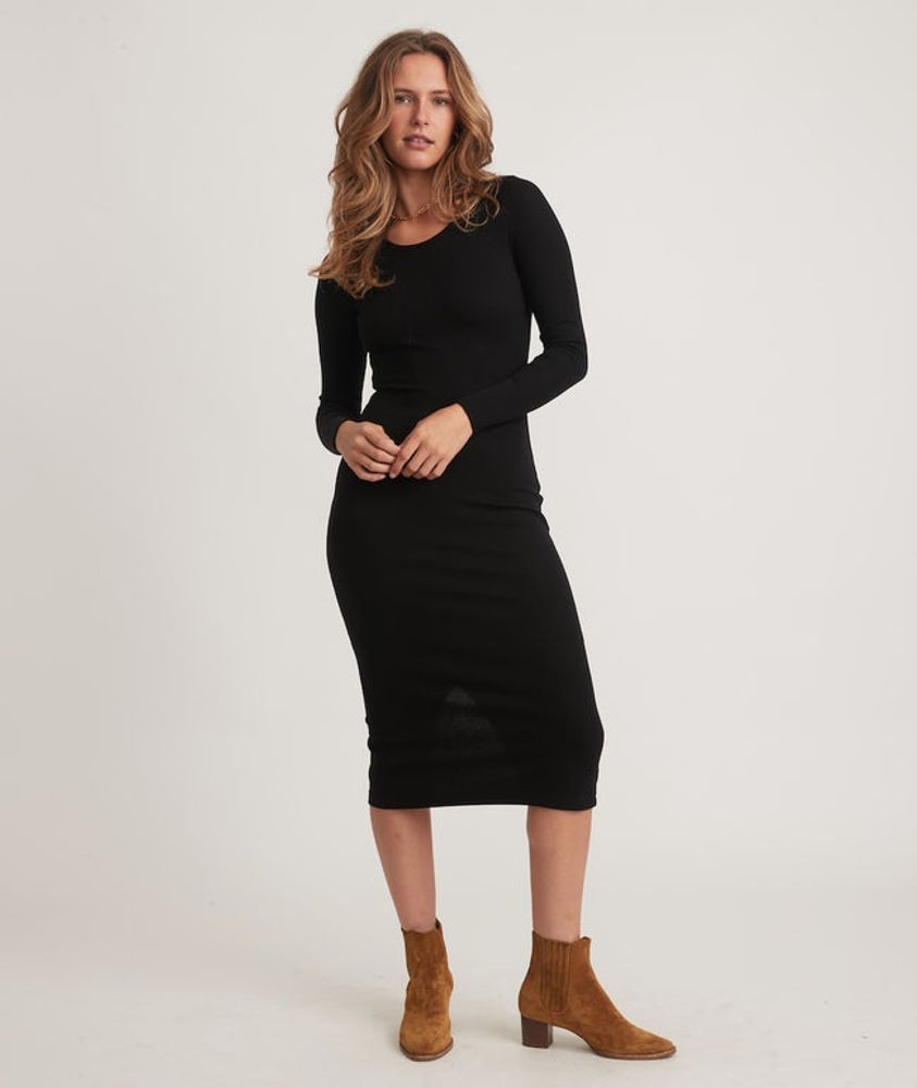 Lexi Rib Long Sleeve Midi Dress Black