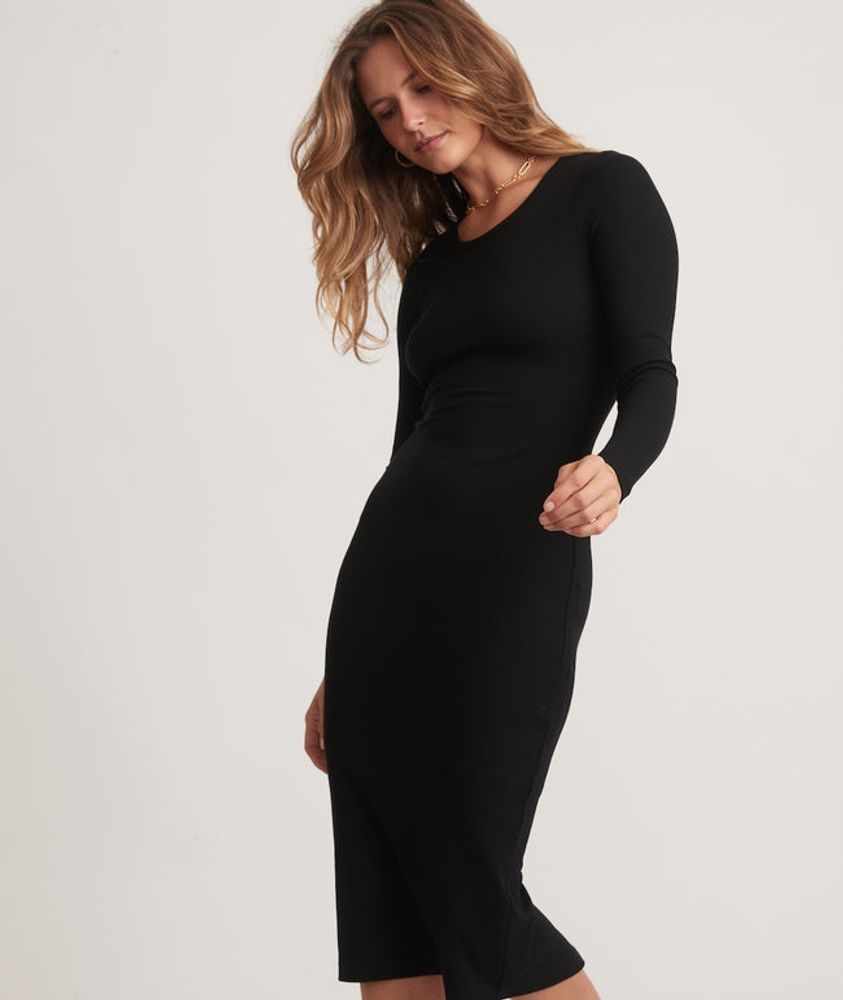 Lexi Rib Long Sleeve Midi Dress Black