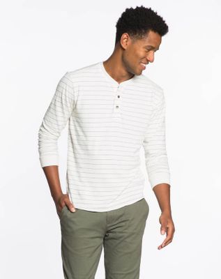 Double Knit Henley - Natural and Charcoal Stripes