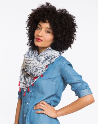 Kingsley Tassled Straight Scarf - Navy and White