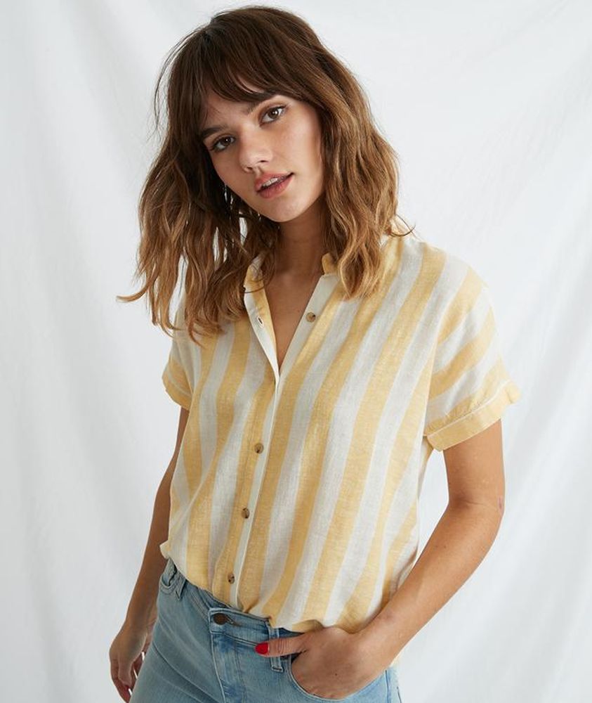 Paige Button Down Daffodil/White Stripe