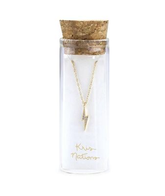 Kris Nations Lightning Bolt Pave Charm Necklace in Gold