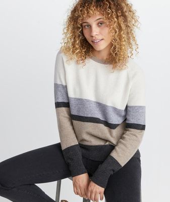 Maya Cashmere Swing Crewneck Sweater Neutral Stripe