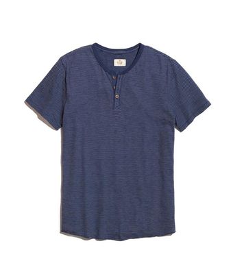 Short Sleeve Henley Blue Stripe