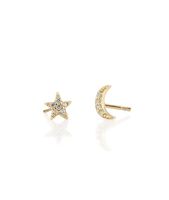 Kris Nations Star Moon Pave Stud Earrings in Gold