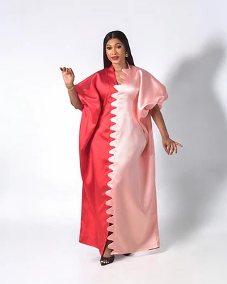 Caftan en mikado à blocs de couleurs