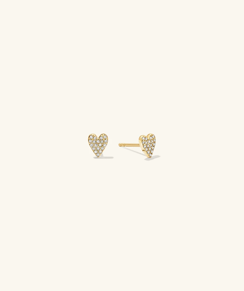 Mini Heart PavÃ© Diamond Stud Earrings