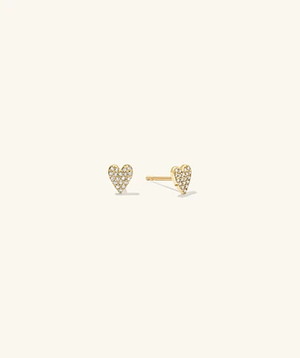 Mini Heart PavÃ© Diamond Stud Earrings