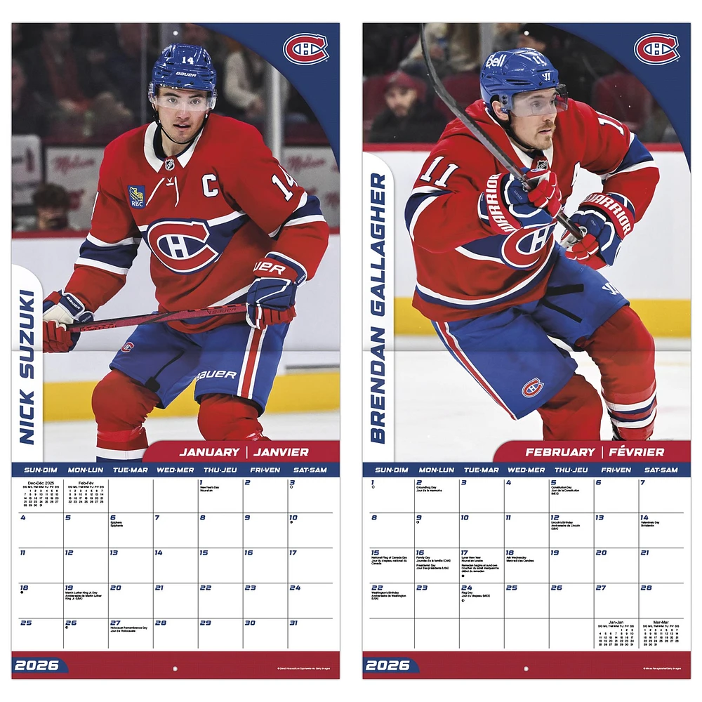 NHL Montreal Canadiens Bilingual 2026 Wall Calendar