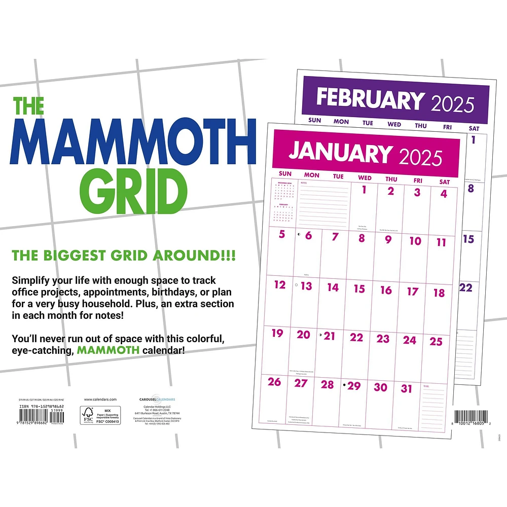 Mammoth Grid Oversized Poster 2025 Calendar