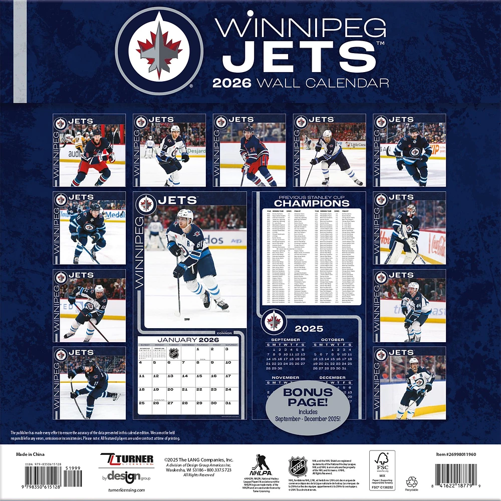 NHL Winnipeg Jets 2026 Wall Calendar - Online Exclusive