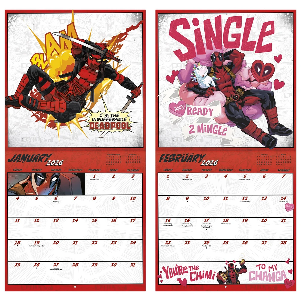 Deadpool 2026 Wall Calendar