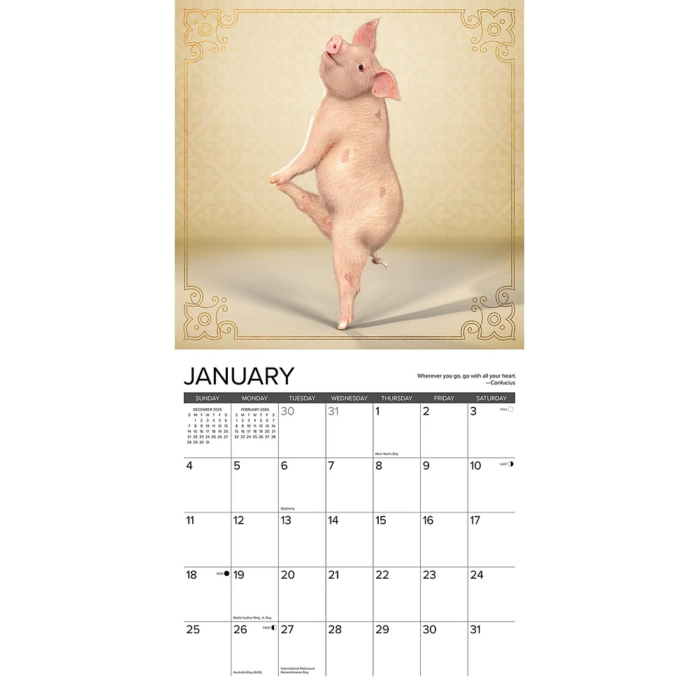 Pig Pilates 2026 Wall Calendar