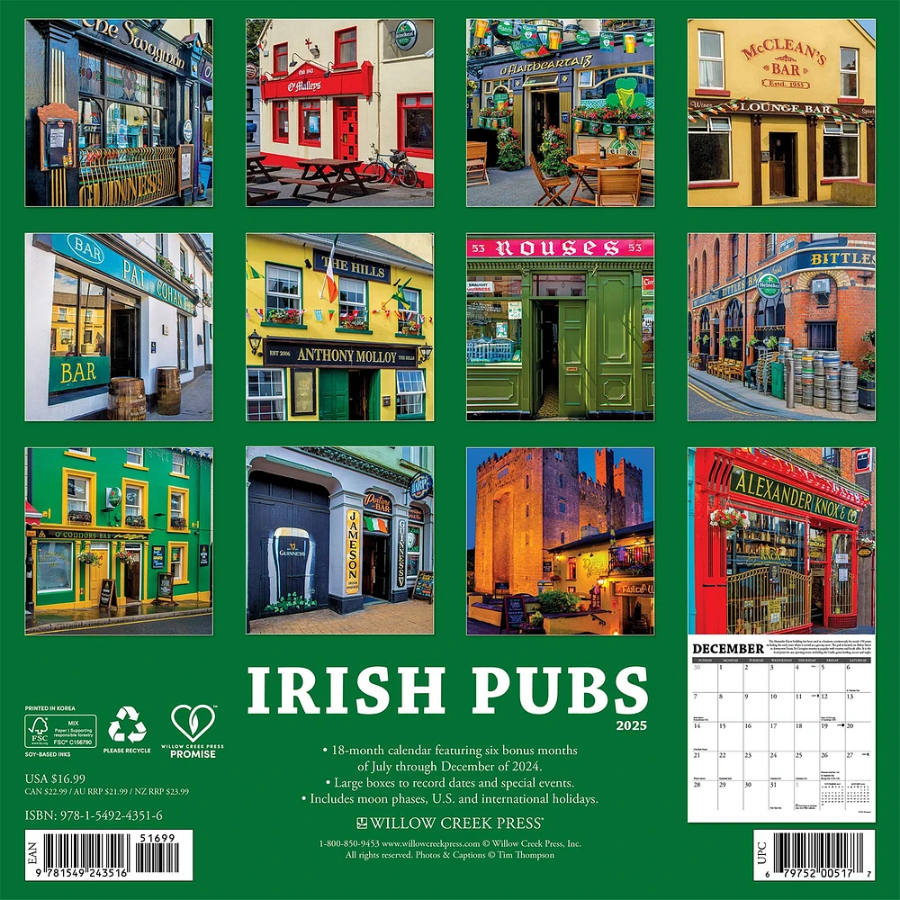 Irish Pubs Wall 2025 Calendar