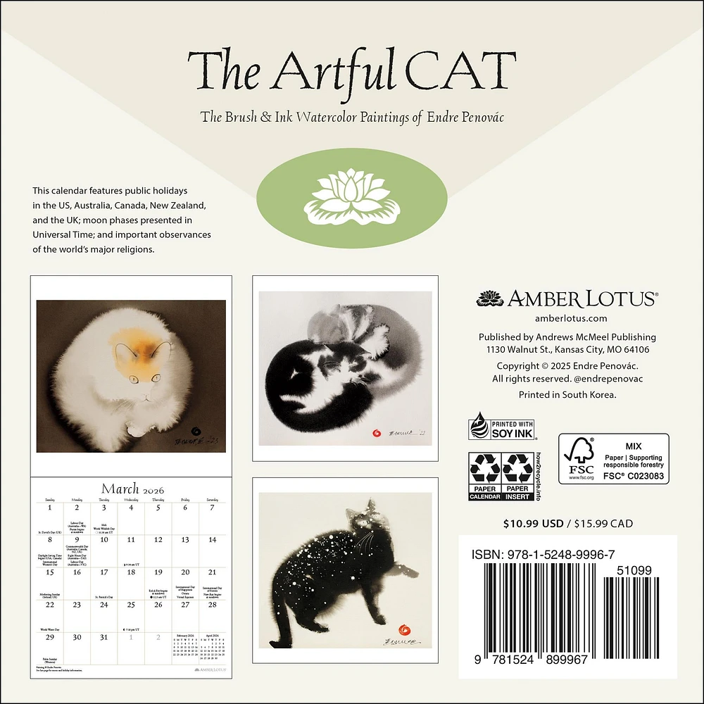 Artful Cat 2026 Mini Calendar