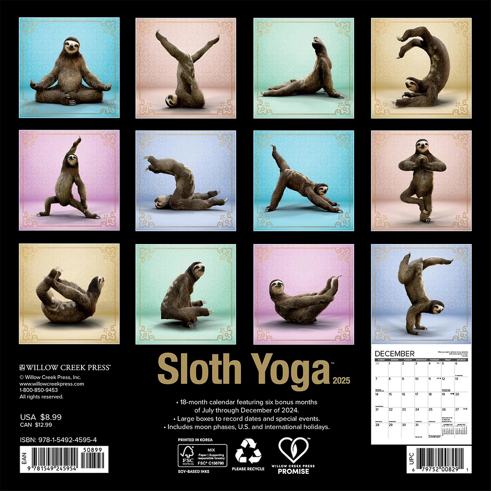 Sloth Yoga Mini 2025 Calendar