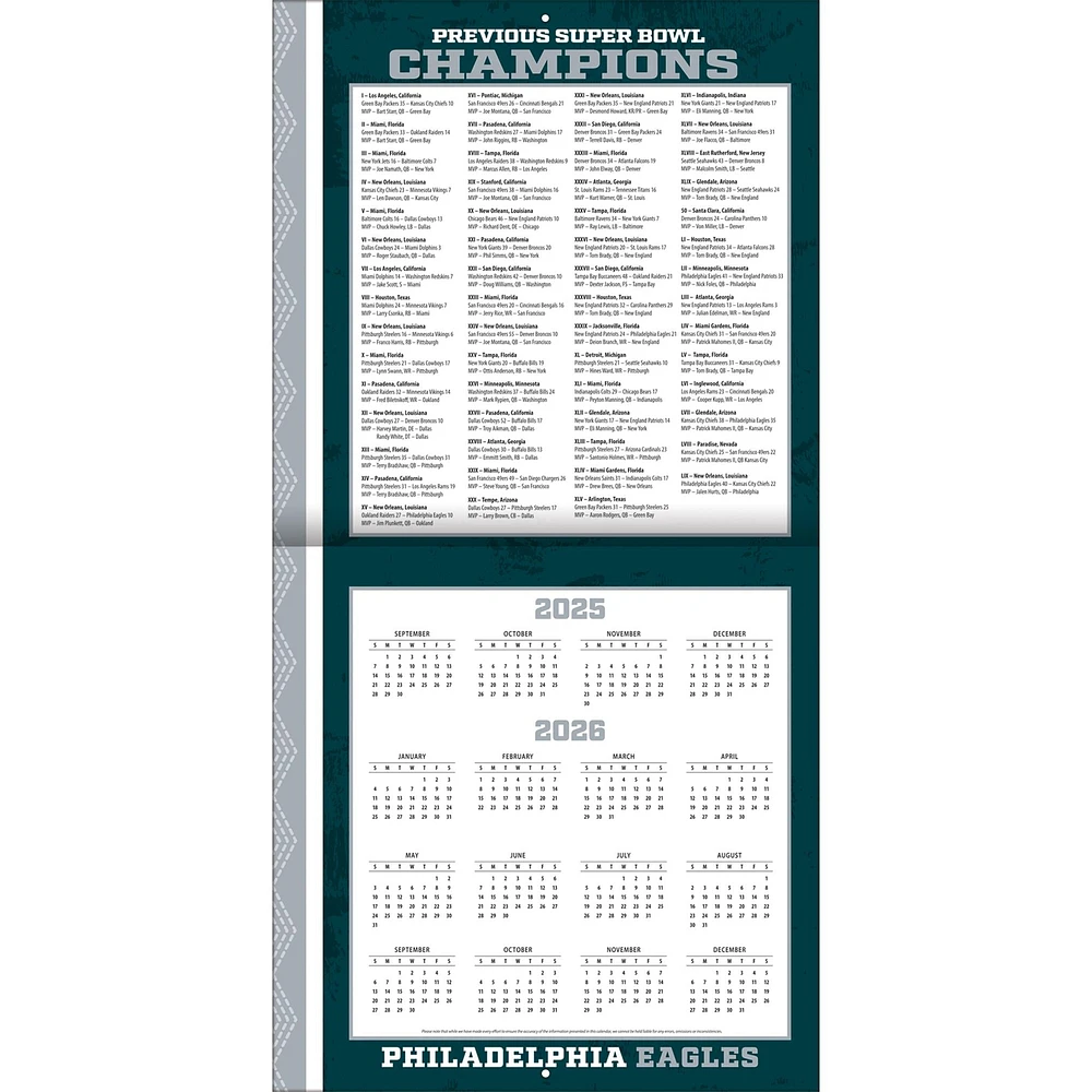 NFL Philadelphia Eagles 2026 Wall Calendar