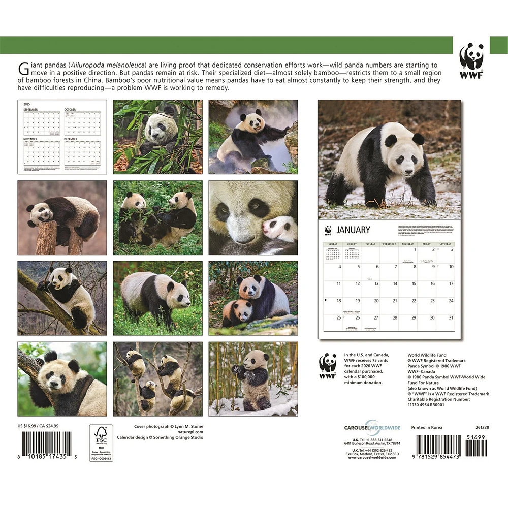 World Wildlife Fund Giant Pandas  2026 Wall Calendar
