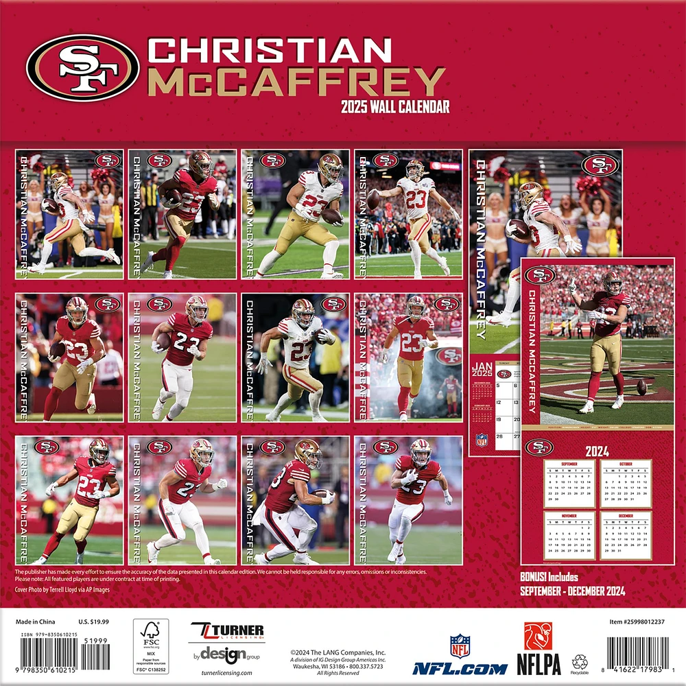 NFL San Francisco 49Ers Christian Mccaffrey Wall 2025 Calendar - Online Exclusive