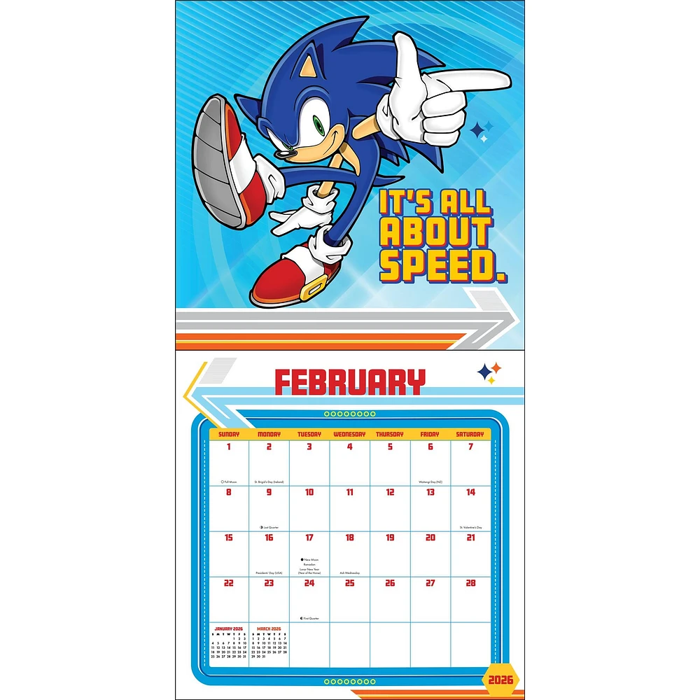 Sonic The Hedgehog 2026 Wall Calendar