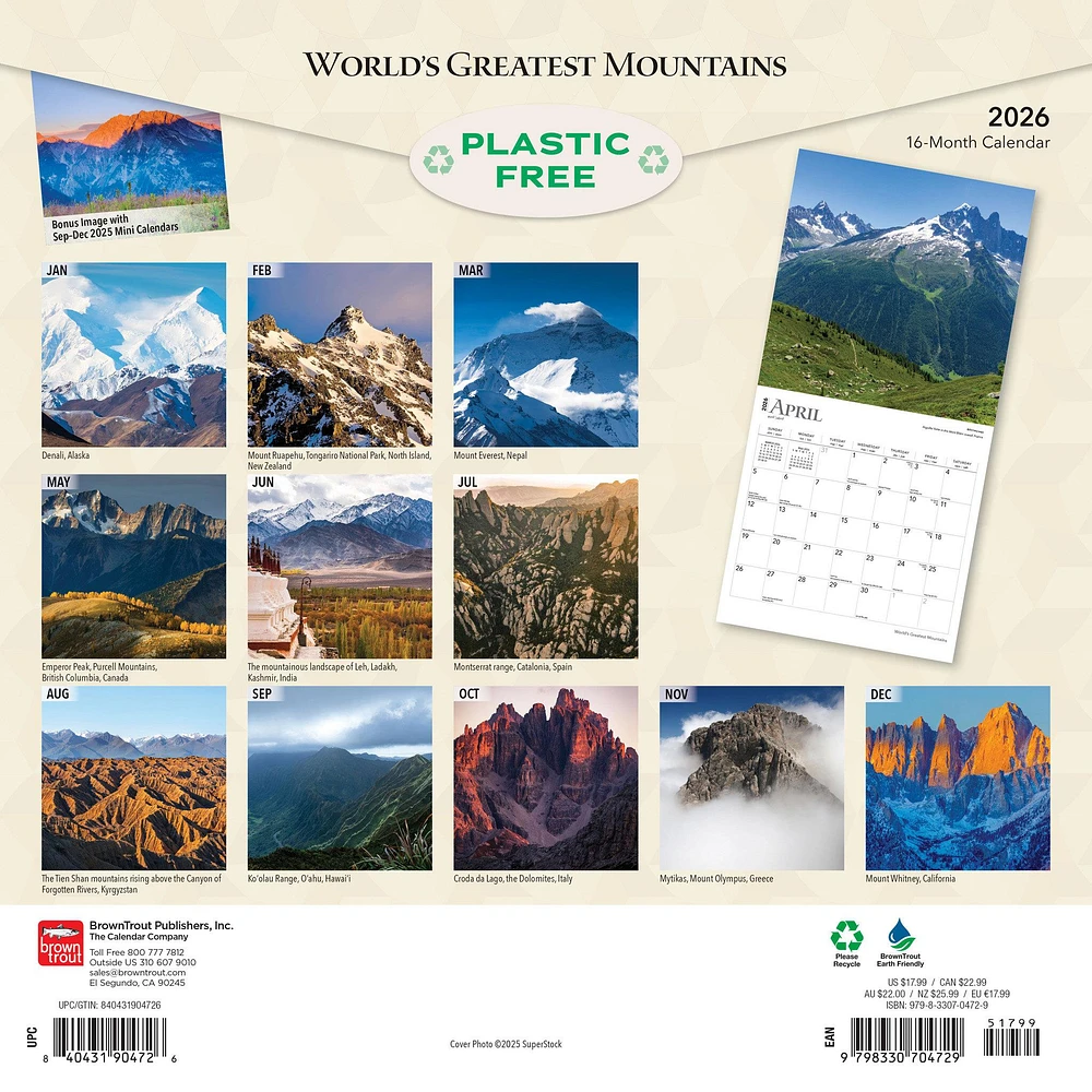 Worlds Greatest Mountains 2026 Wall Calendar - Online Exclusive
