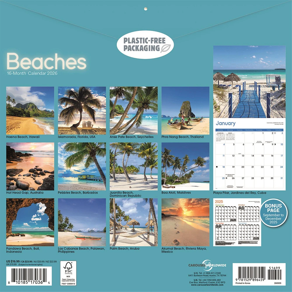 Beaches 2026 Wall Calendar