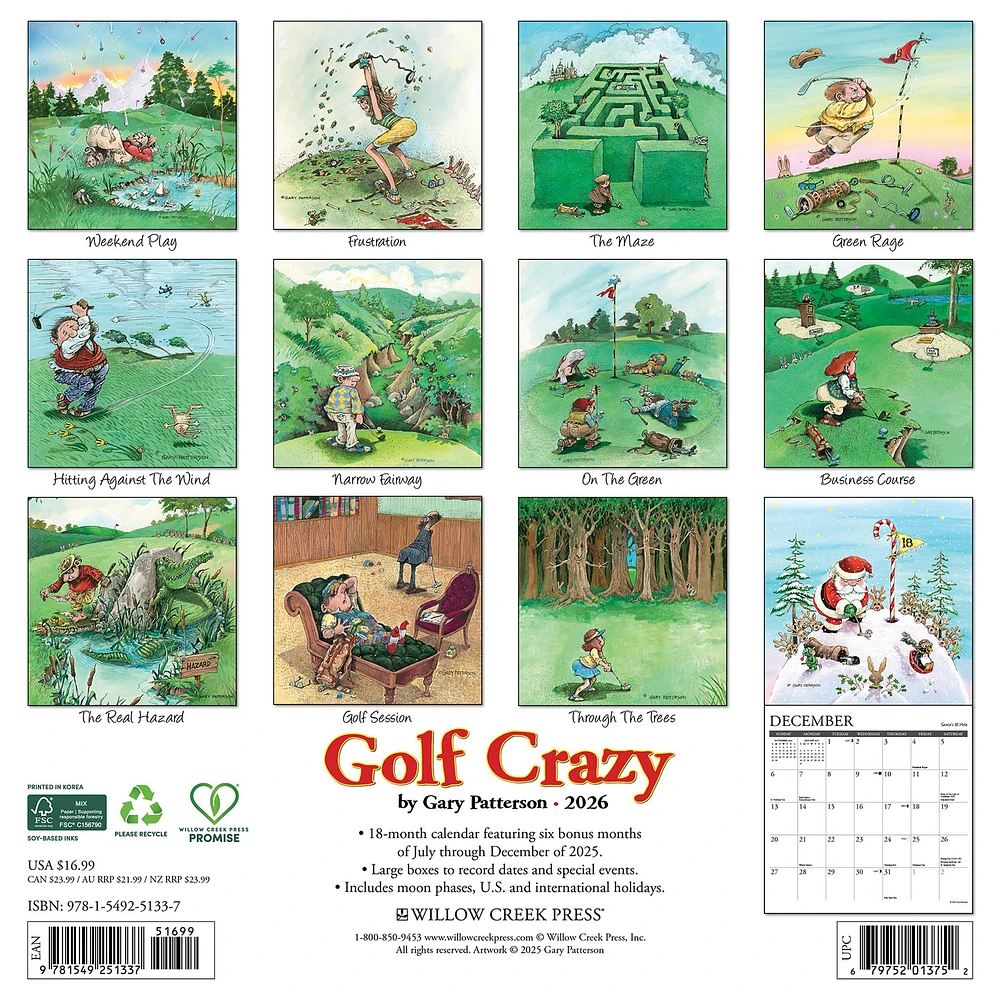 Gary Patterson Golf Crazy 2026 Wall Calendar