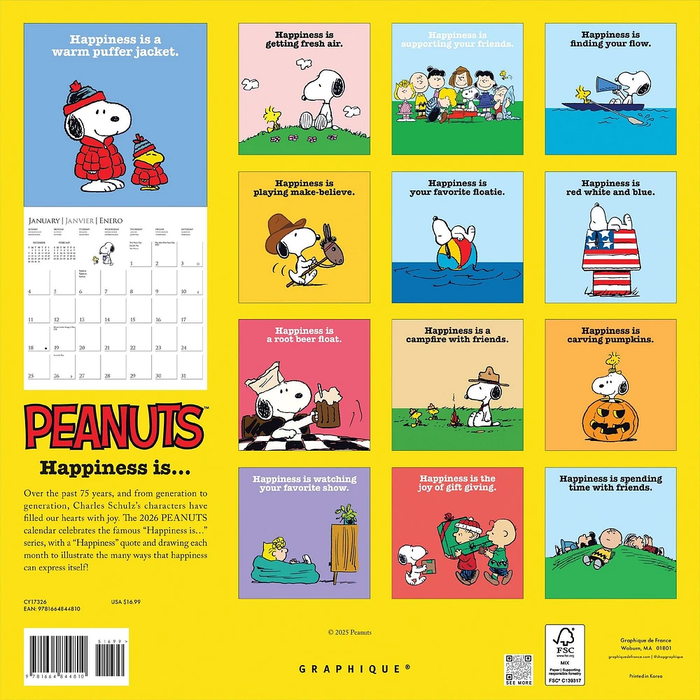 Peanuts Happiness Is 2026 Wall Calendar
