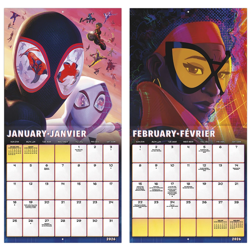 Spider Man Across The Spider Verse Bilingual 2026 Wall Calendar