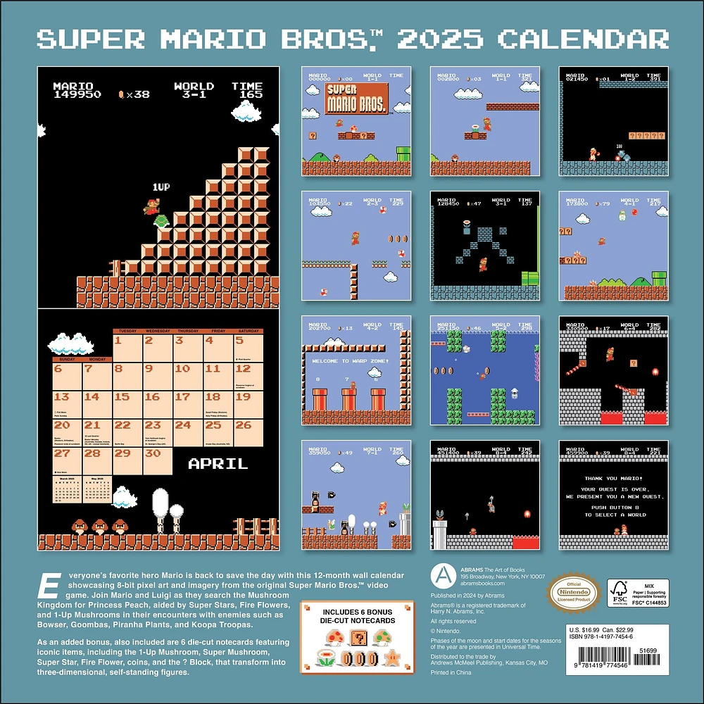 Super Mario Bros 8 Bit Retro Wall 2025 Calendar