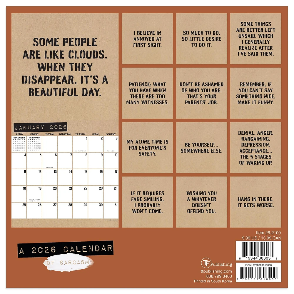 Anti Affirmations And Sarcasm 2026 Mini Calendar - Online Exclusive
