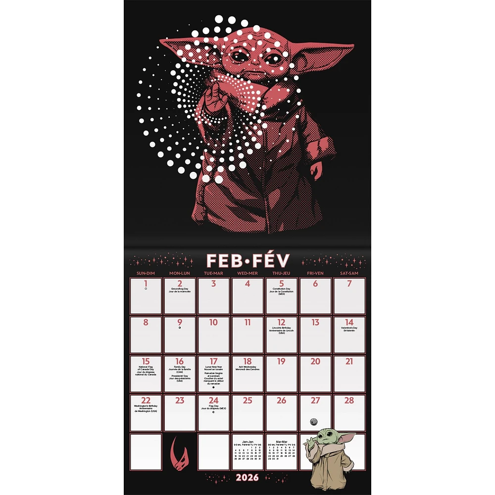 Star Wars Mandalorian Grogu Bilingual 2026 Mini Calendar