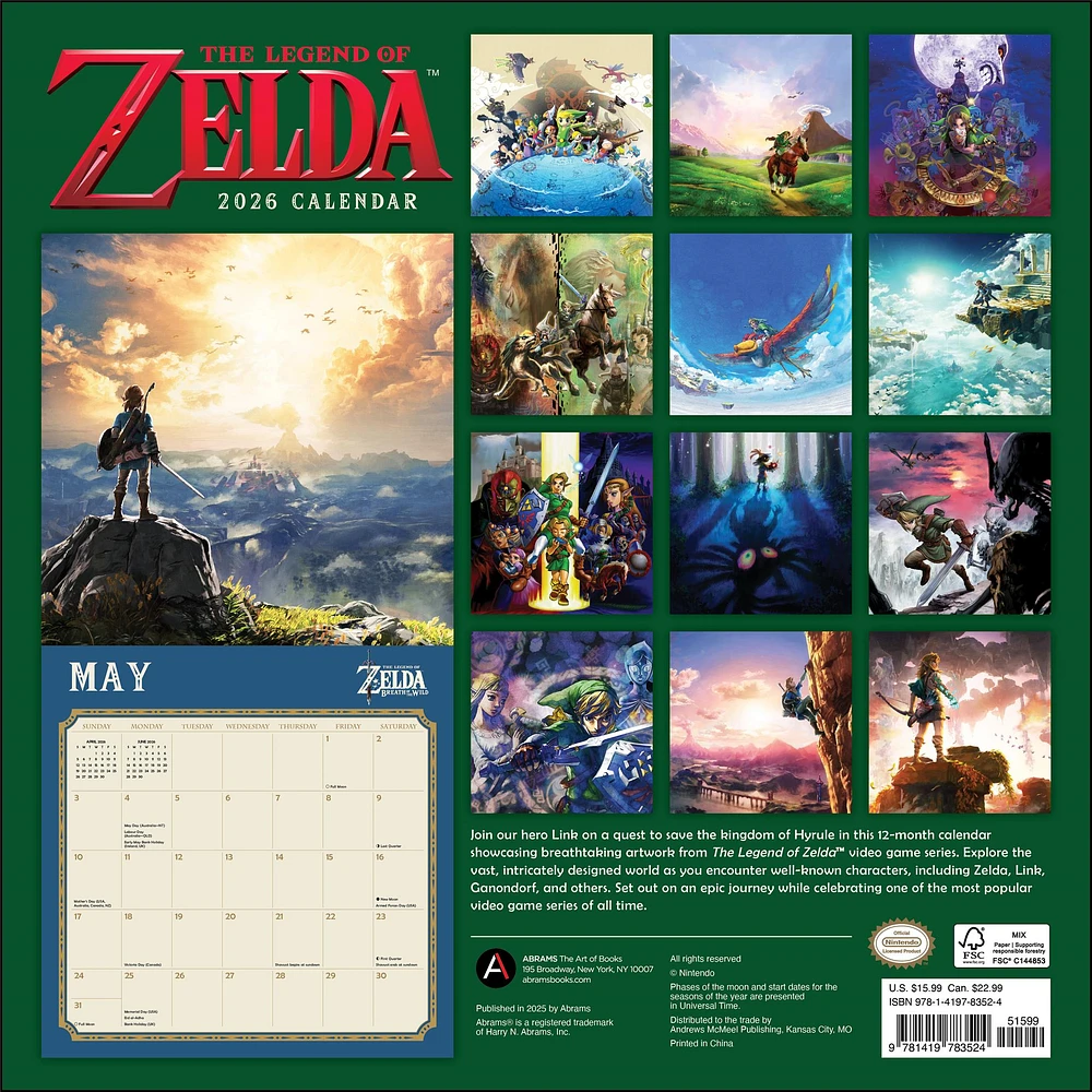 Legend Of Zelda Wall  2026 Calendar