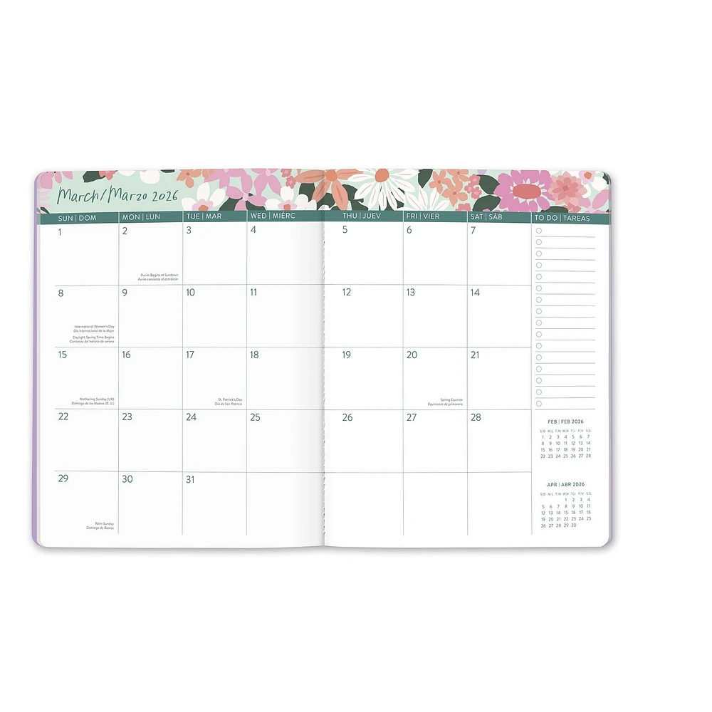 Secret Garden Just Right Bilingual 2025-2026 Monthly Planner Calendar