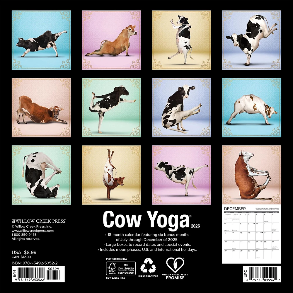 Cow Yoga 2026 Mini Calendar