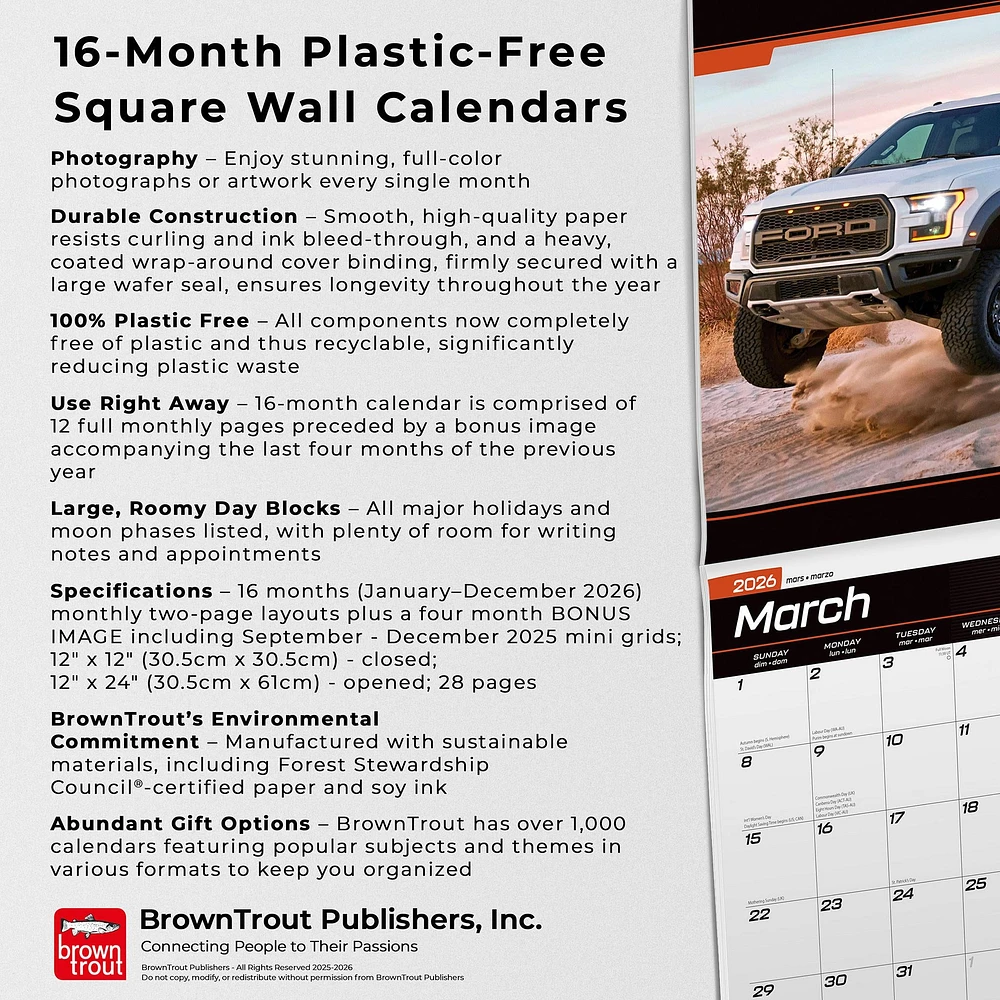 Ford F150 Trucks 2026 Wall Calendar