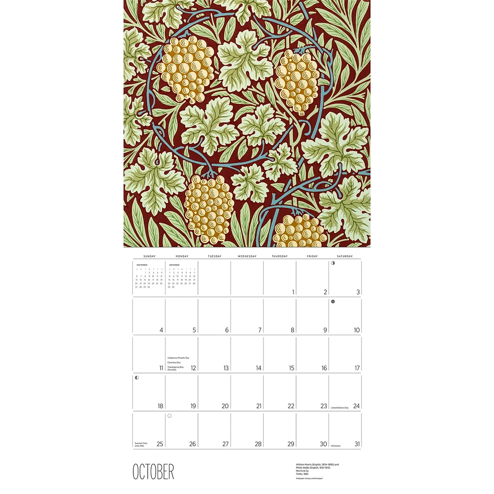 William Morris Arts Crafts Designs 2026 Wall Calendar