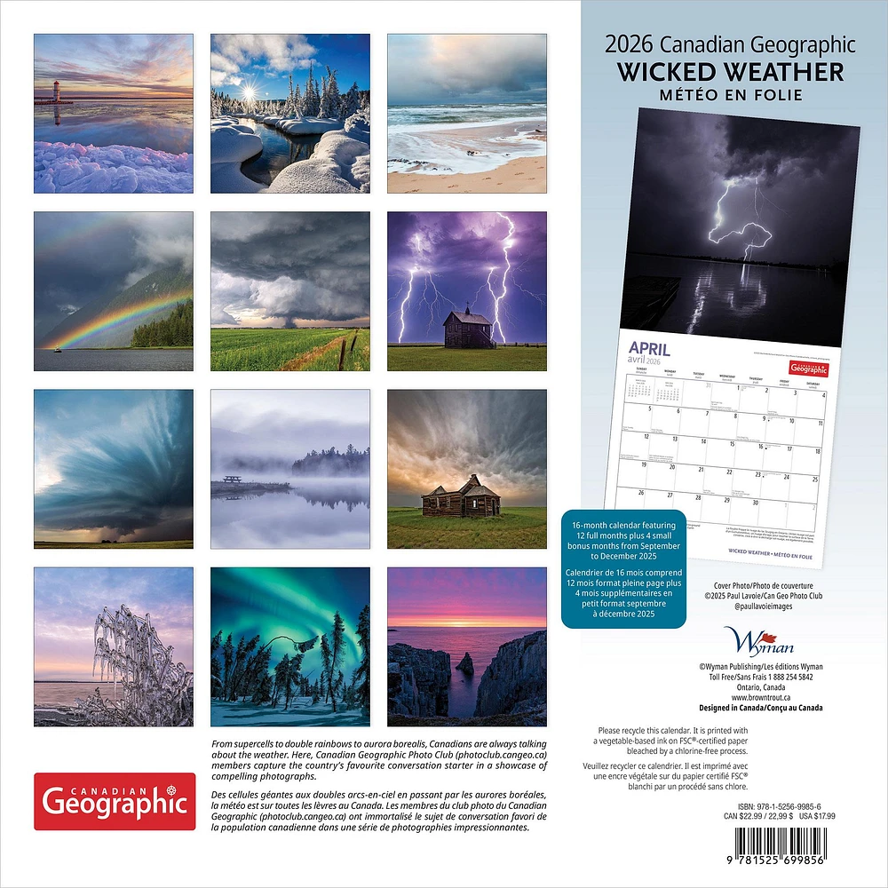 Canadian Geographic Wicked Weather 2026 Wall Calendar