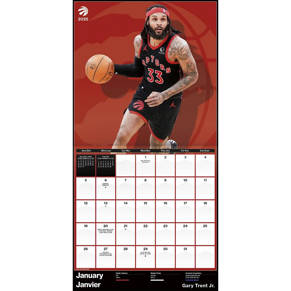 NBA Toronto Raptors Bilingual Wall 2025 Calendar