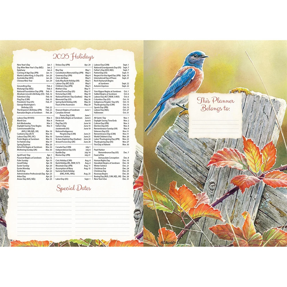 Songbirds Monthly Pocket Planner 2025 Calendar