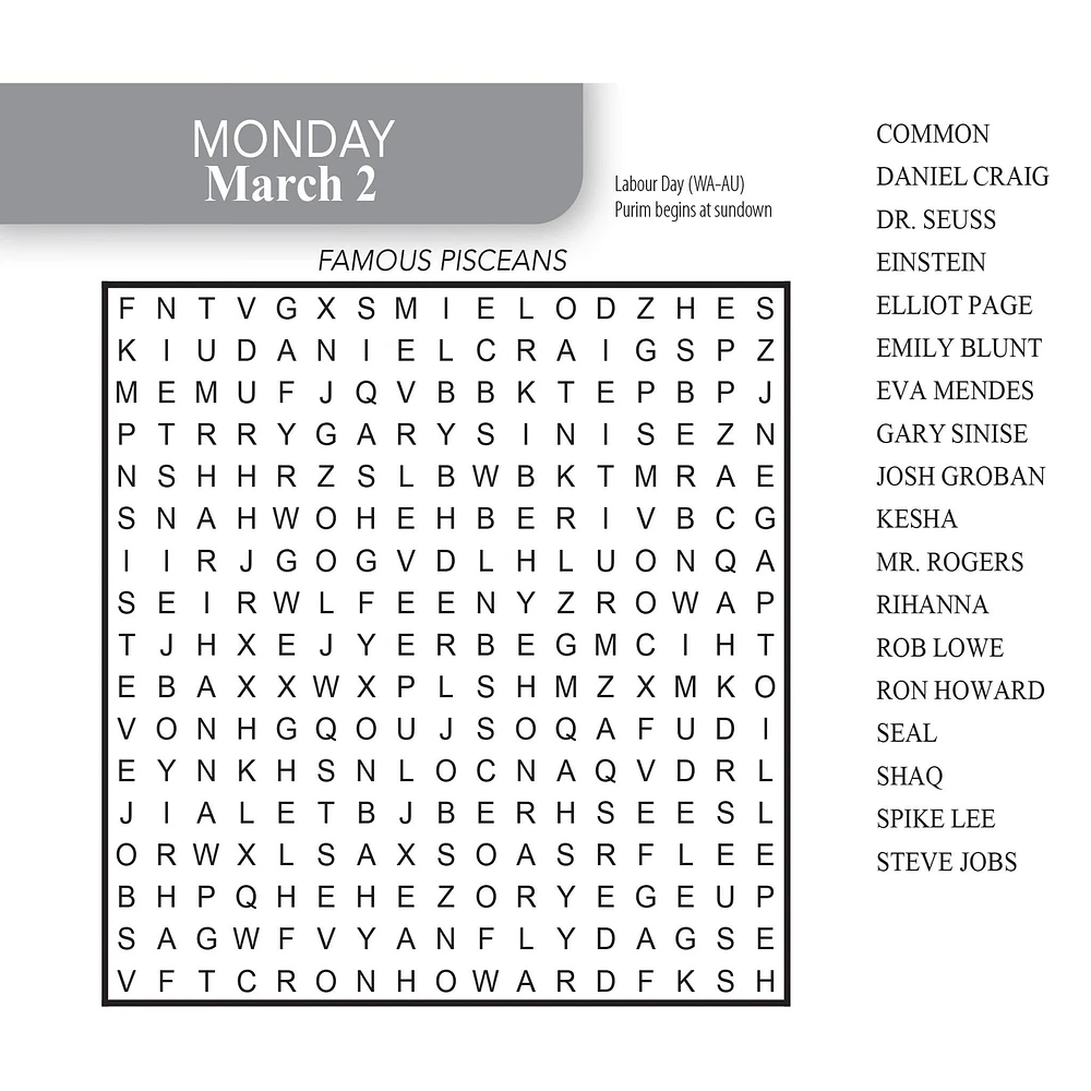 Word Search 2026 Box Calendar