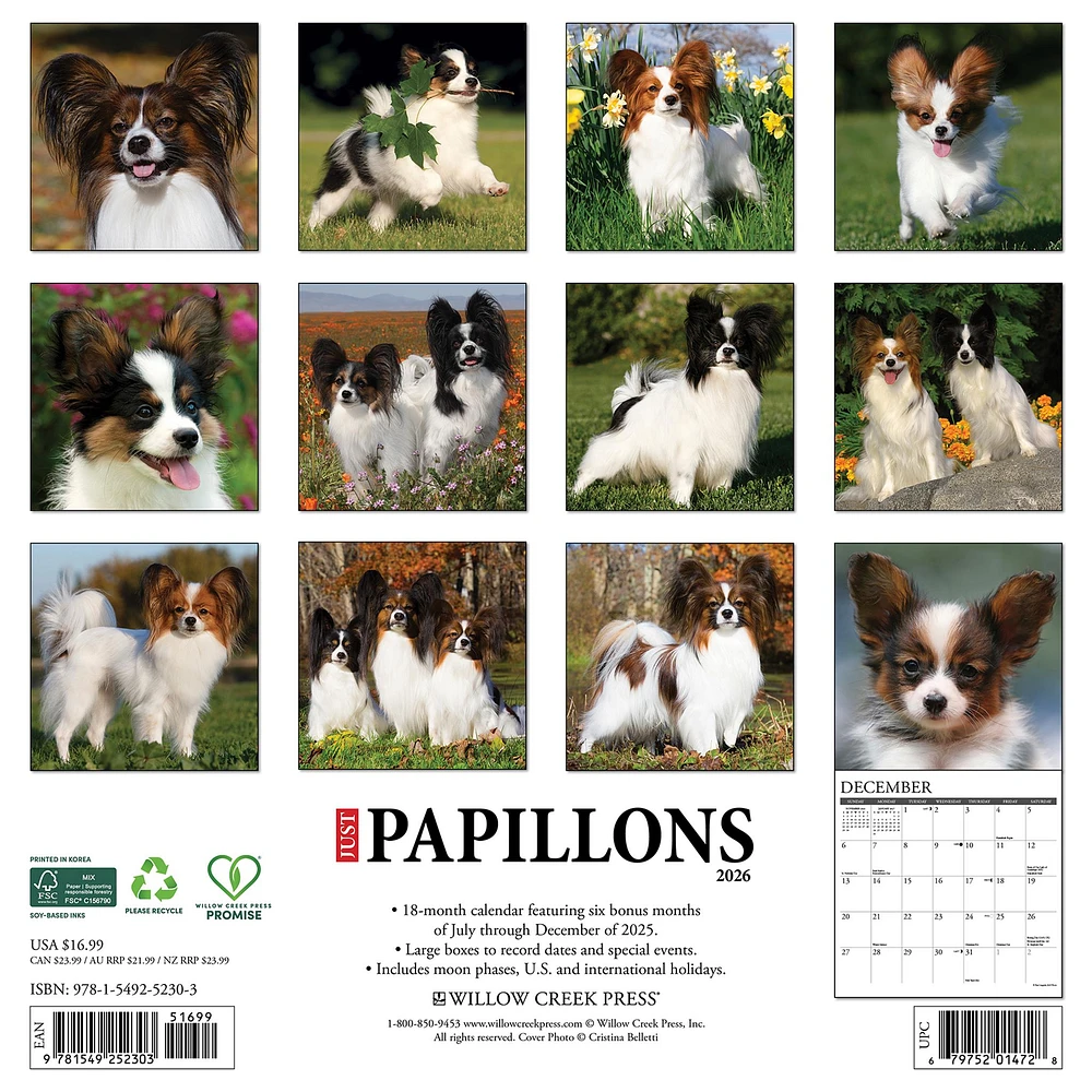 Just Papillons 2026 Wall Calendar