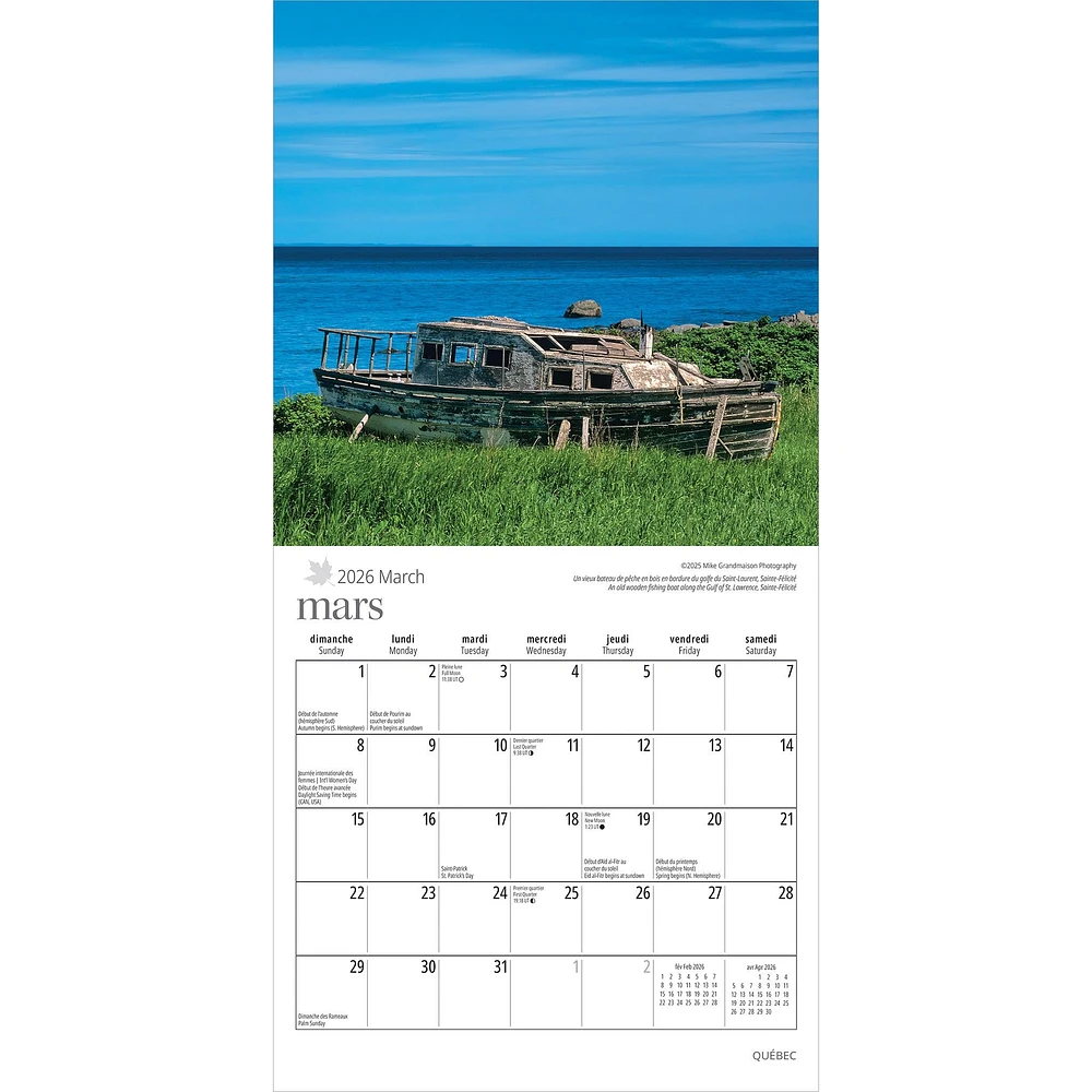 Quebec Bilingual 2026 Mini Calendar
