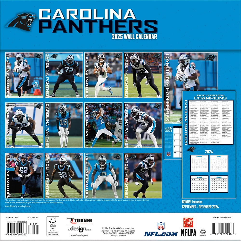 NFL Carolina Panthers Wall 2025 Calendar - Online Exclusive