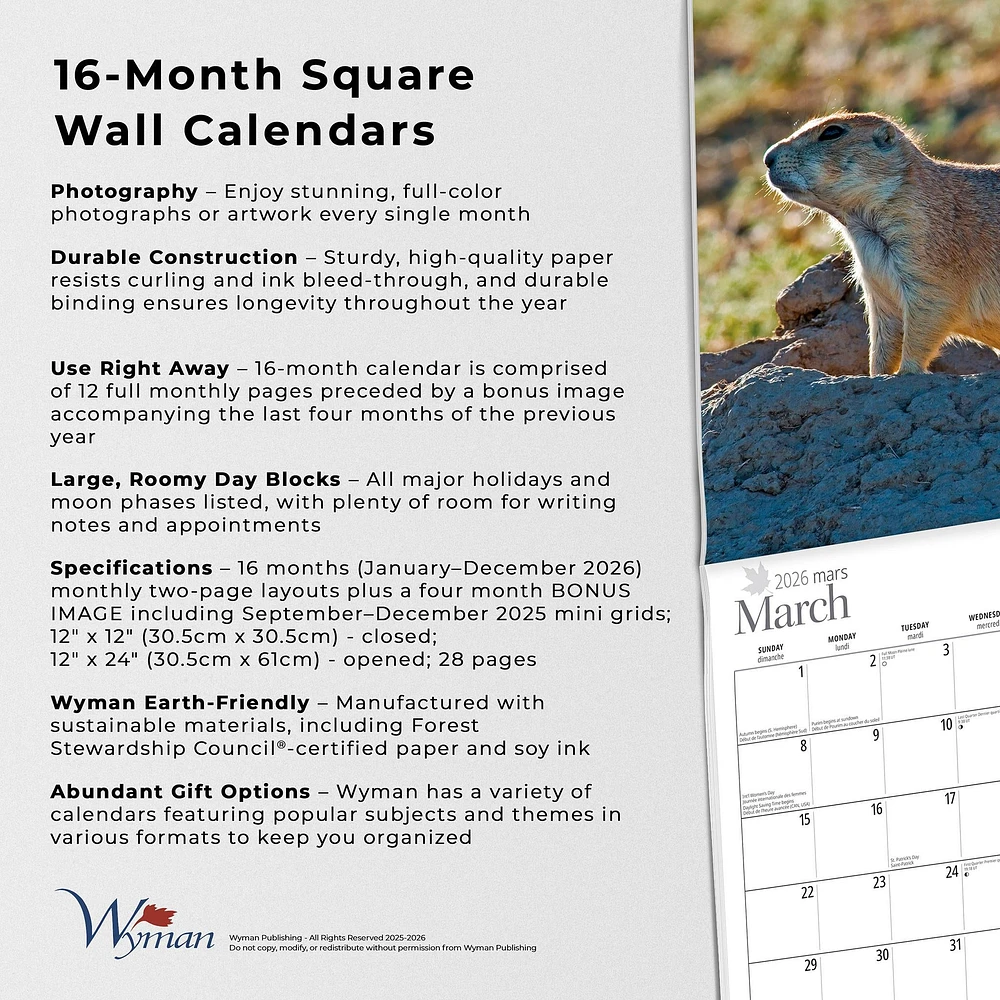 Prairies 2026 Wall Calendar